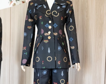 1993 Todd Oldham SIlk Black Jacket and Pant Ensemble