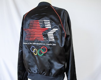 RARE Official 1984 Olympics Flight Crew Satin Bomber Jacket / Sport Memorabilia