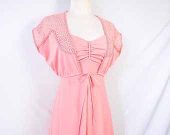 1970s pink maxi dress with matching crochet crop tie top / matching set / extra small - small