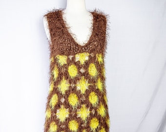 1960s fuzzy shaggy crochet dress; lightweight and silky on the skin / craftcore / small