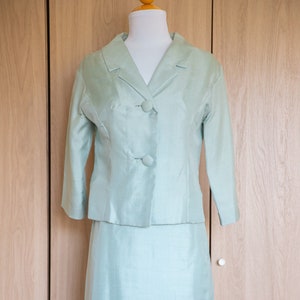 1950s/1960s Ice Blue Silk Skirt Suit // Matching Set