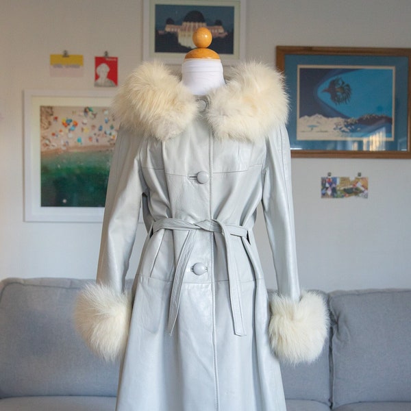 1950s-1960s Dove Gray Leather Coat w/ Fox Fur Trim