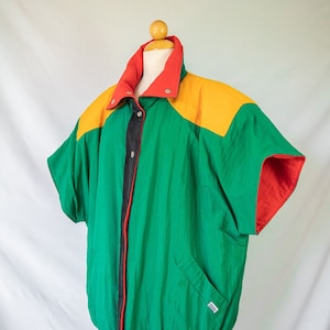 1980s Color Block Reversible Over Sized Puffer Nylon Vest by Gamma Los Angeles
