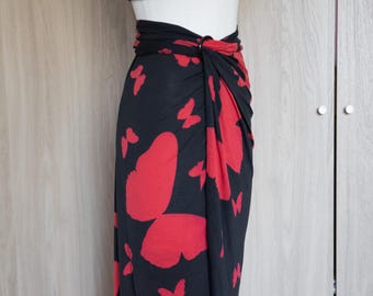 Valentino Swimwear - Jupe portefeuille à imprimé papillons des années 80