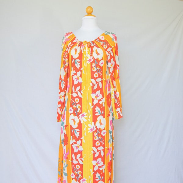 1960s Hawaiian Maxi Toweling Dress