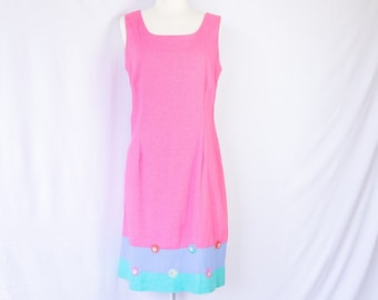 1990s Coldwater Creek Hot Pink Linen Shift Sundress / craftcore / small to medium