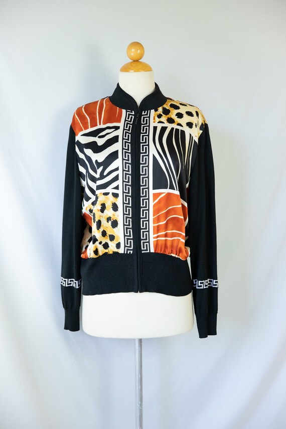 Grecian and Animal Print Zipper Jacket / small - m