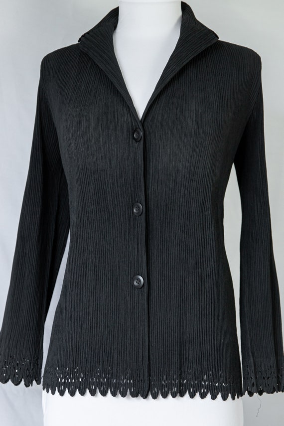 1990s Issey Miyake Plissé Black Button Down Blous… - image 5