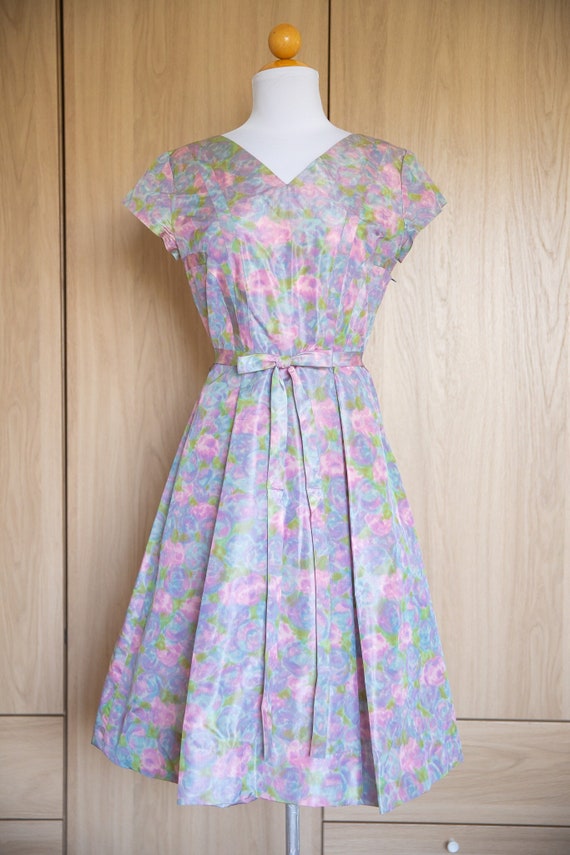 Late 1950s/Early 1960s Watercolor Cocktail Dress