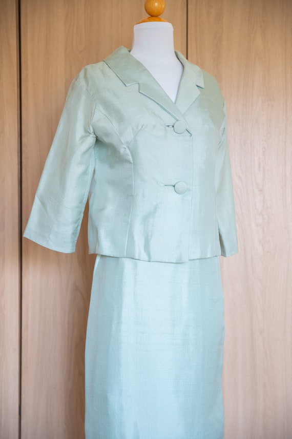 1950s/1960s Ice Blue Silk Skirt Suit // Matching … - image 4