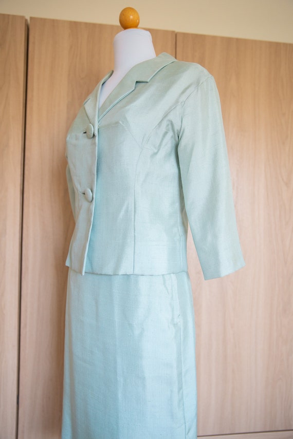 1950s/1960s Ice Blue Silk Skirt Suit // Matching … - image 2
