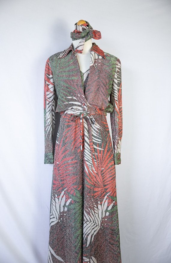 RARE 1970s Tropical Disco Sparkle Maxi & Jacket S… - image 2