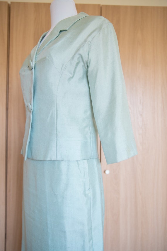 1950s/1960s Ice Blue Silk Skirt Suit // Matching … - image 9