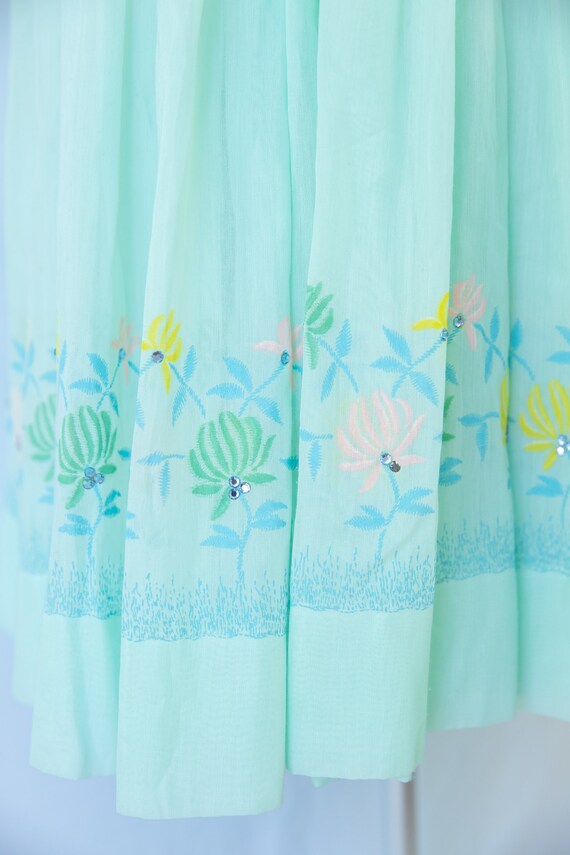 Pastel Green Flounce Dress with Floral Trim and R… - image 5