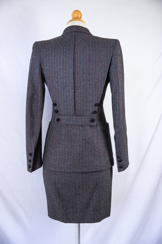 1970s Valentino blazer skirt suit set / grey and r