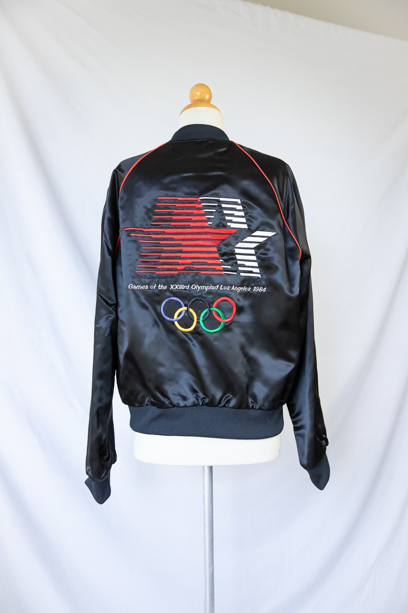 RARE Official 1984 Olympics Flight Crew Satin Bomber Jacket