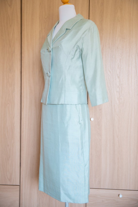 1950s/1960s Ice Blue Silk Skirt Suit // Matching … - image 8