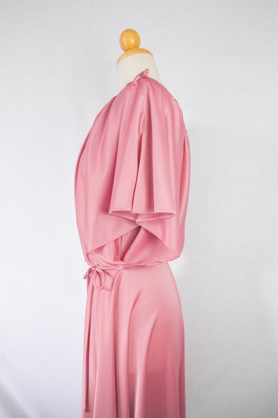 1970s rose colored dress / blouson cape sleeve - image 3