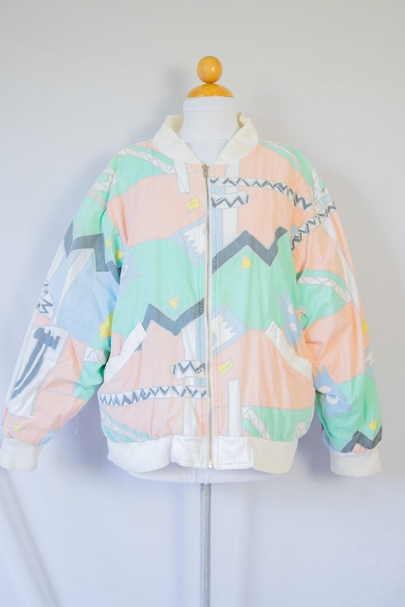 1990s New Wave JAG Pastel Bomber Jacket / Reversible Gem
