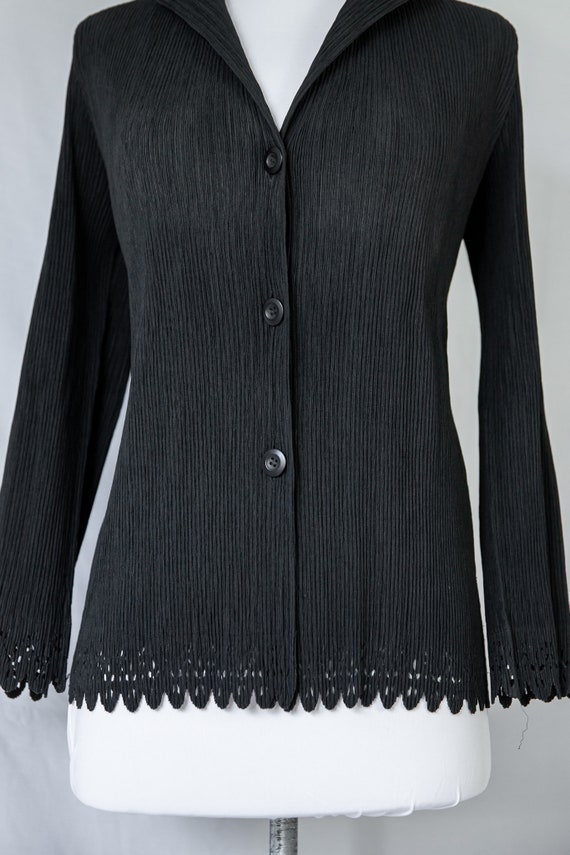 1990s Issey Miyake Plissé Black Button Down Blous… - image 7