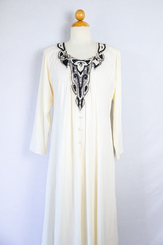 1970s white moroccan caftan / embroidered & beade… - image 3