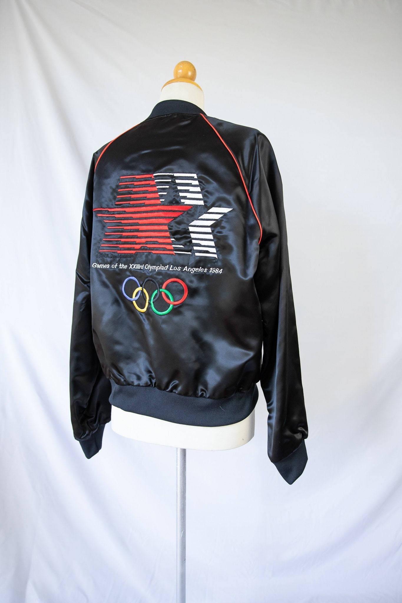 RARE Official 1984 Olympics Flight Crew Satin Bomber Jacket