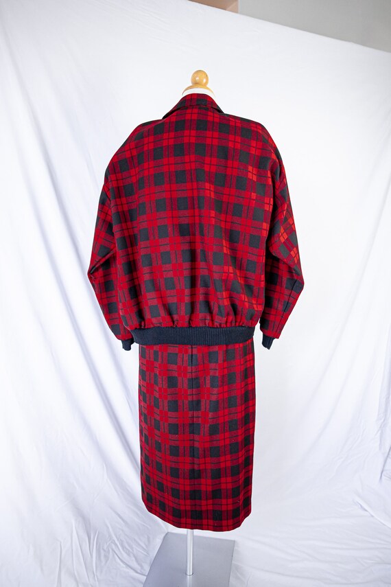 1980s Red & Black Plaid Bomber and Skirt Set / sm… - image 9