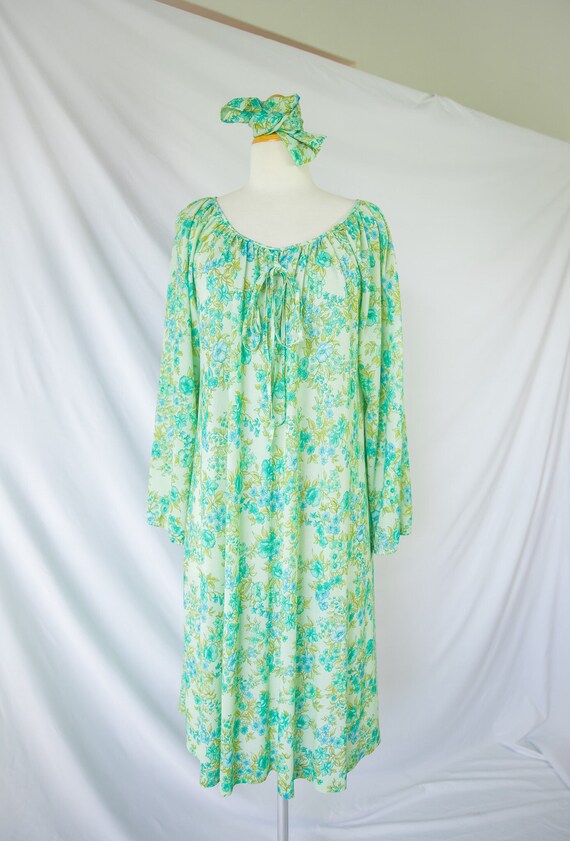 Large 1960s Dress Colorful Green Abstract Print Blue Sleeveless main image 1