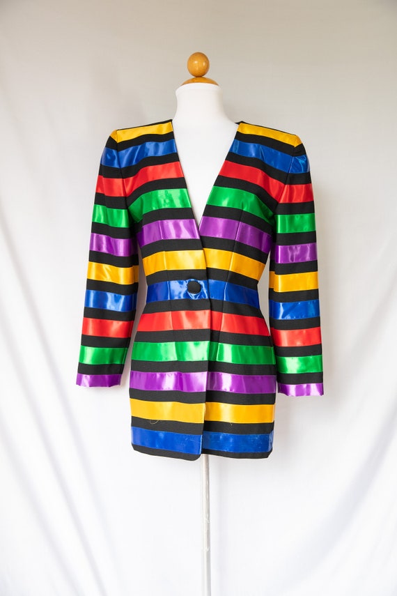 1990s Maggy London Multicolor Ribbon Striped Nipp… - image 7