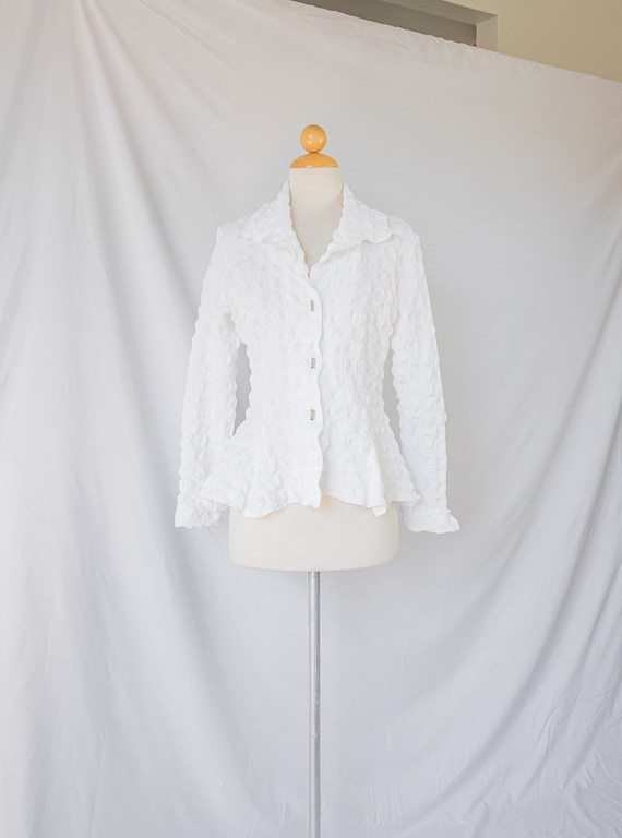 Y2K White Popcorn Peplum Top