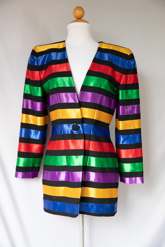 1990s Maggy London Multicolor Ribbon Striped Nipp… - image 2