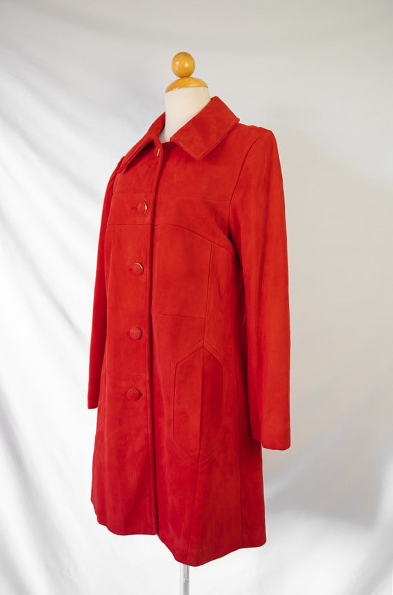 1960's Orange Red Biba Style Suede Coat / Small - image 10