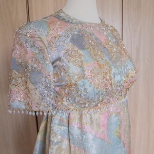 1960s Ferdinando Sarmi for I. Magnin Metallic Jeweled Pastel Ball Gown