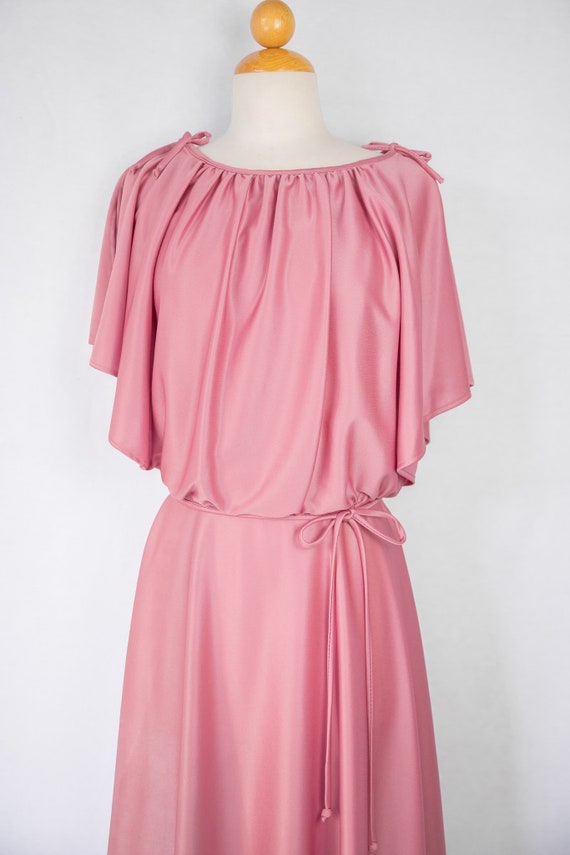 1970s rose colored dress / blouson cape sleeve - image 5