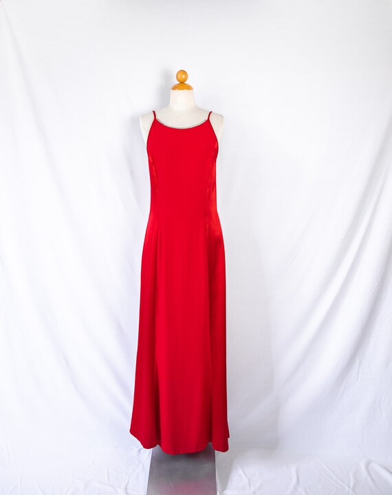 1990s Jessica McClintock Gunne Sax satin red spag… - image 2