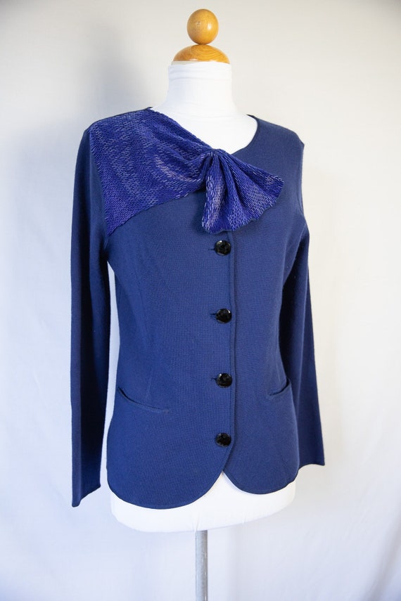 Armani Blue Cardigan with Beaded Oversized Bow