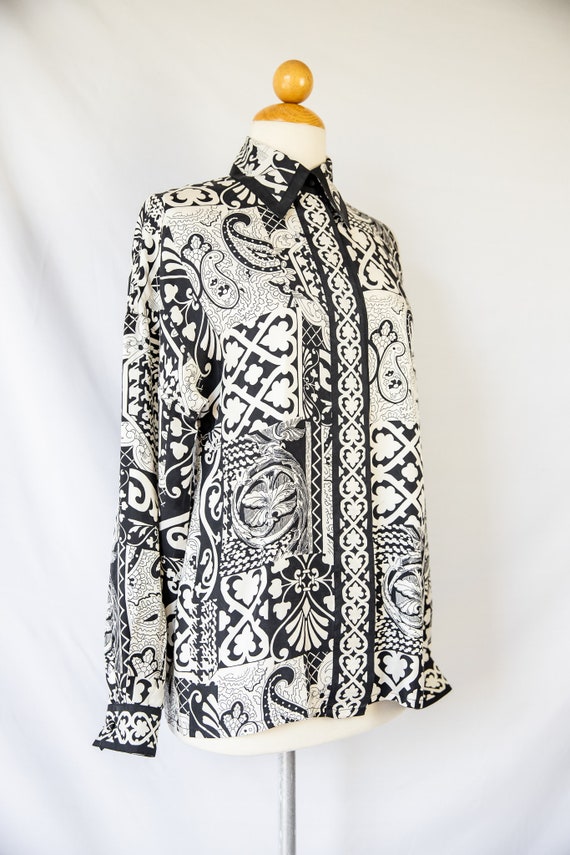 Vintage Black and Ivory Silk Blouse - image 3