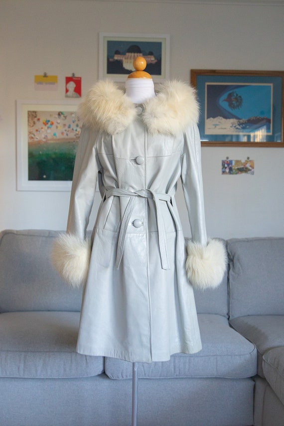 1950s-1960s Dove Gray Leather Coat w/ Fox Fur Trim
