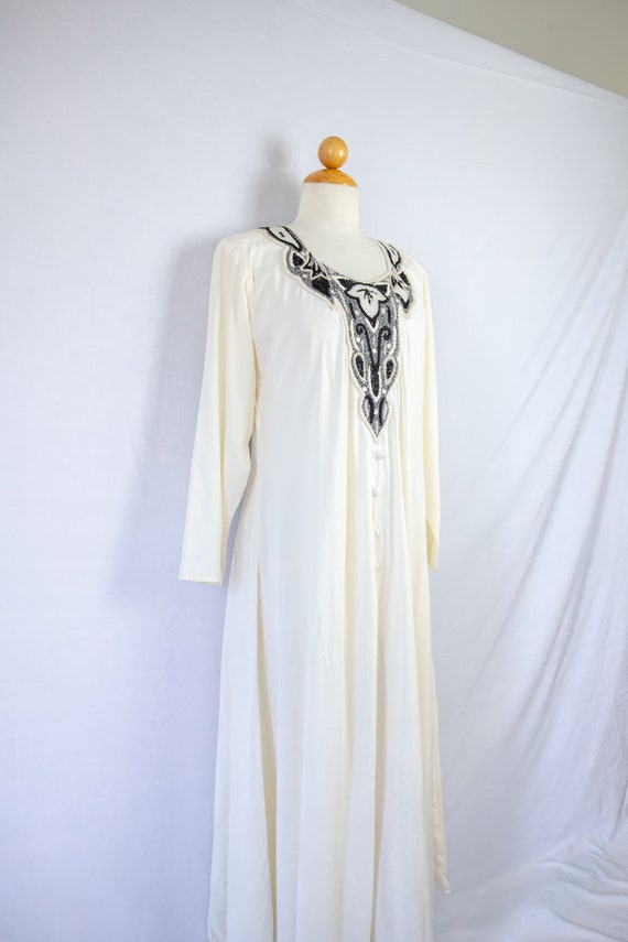 1970s white moroccan caftan / embroidered & beade… - image 4