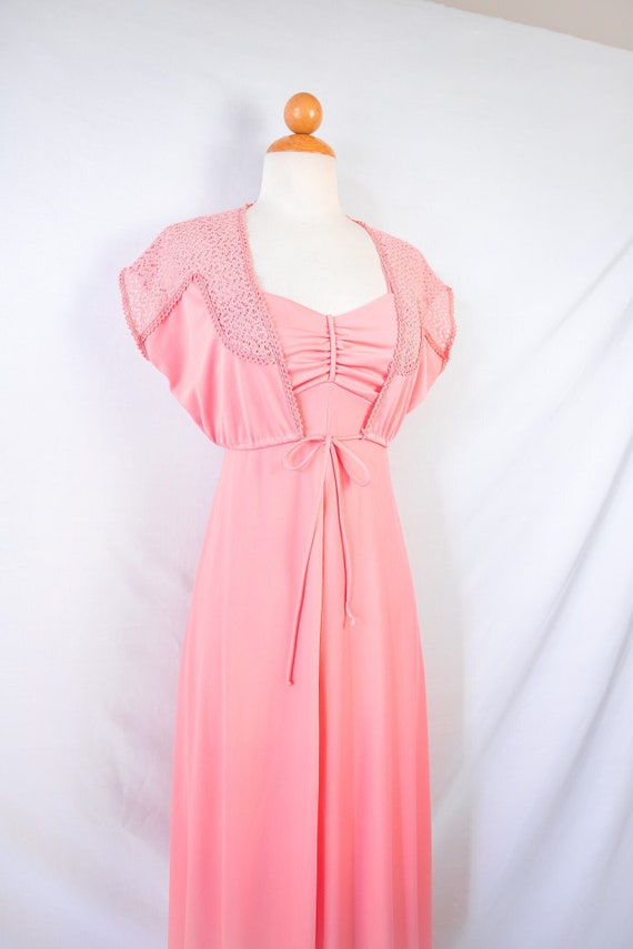 1970s pink maxi dress with matching crochet crop … - image 1