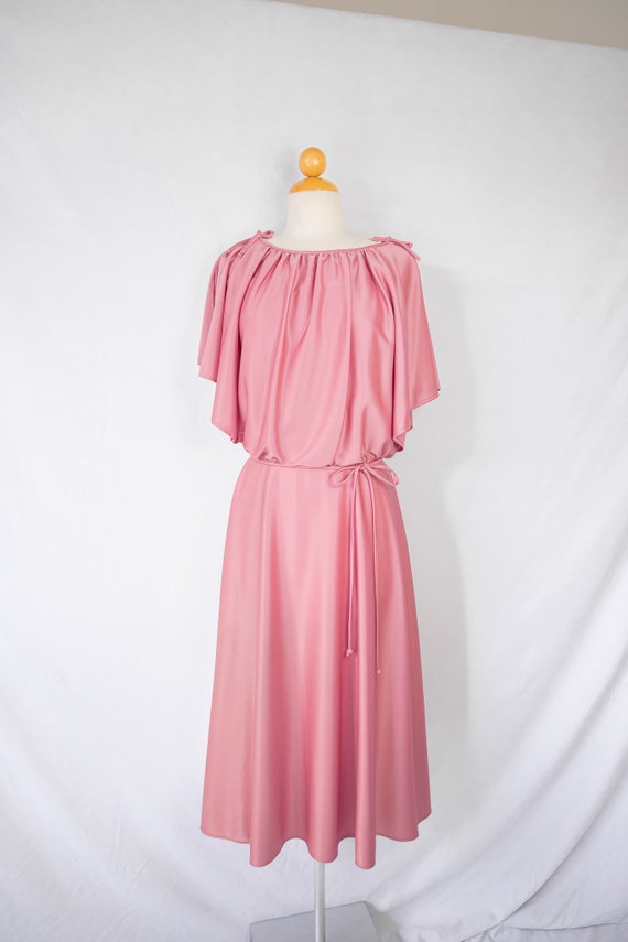 1970s rose colored dress / blouson cape sleeve - image 2