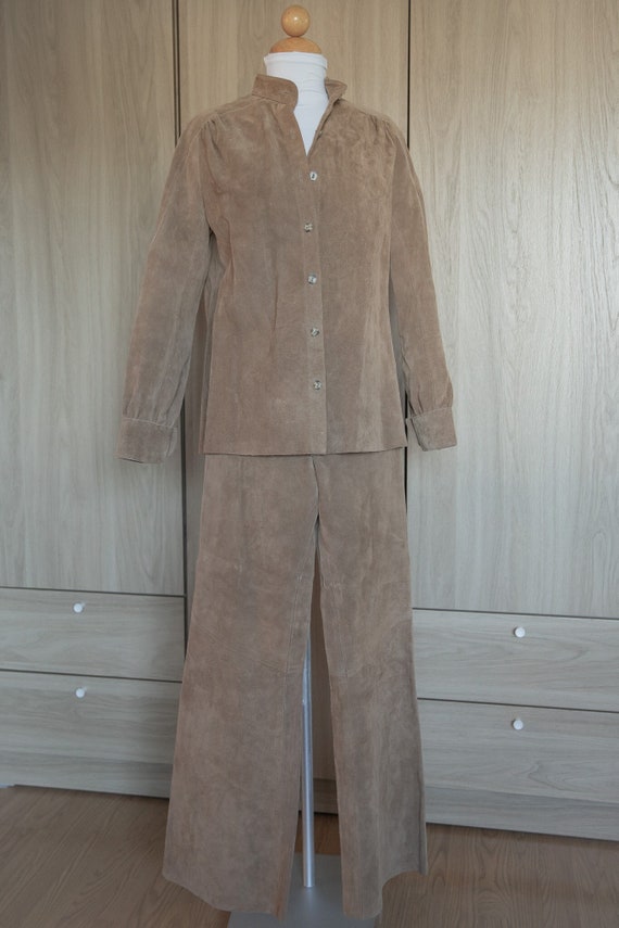 1960s Tan Suede Jacket & Pants Two Piece Suit Set