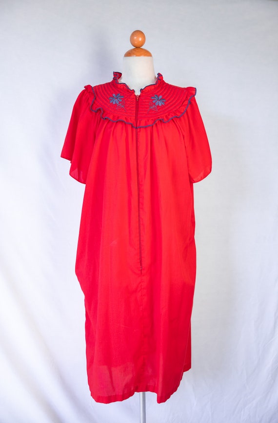 1960's Retro Red and Navy Sleeping Dress / small … - image 2