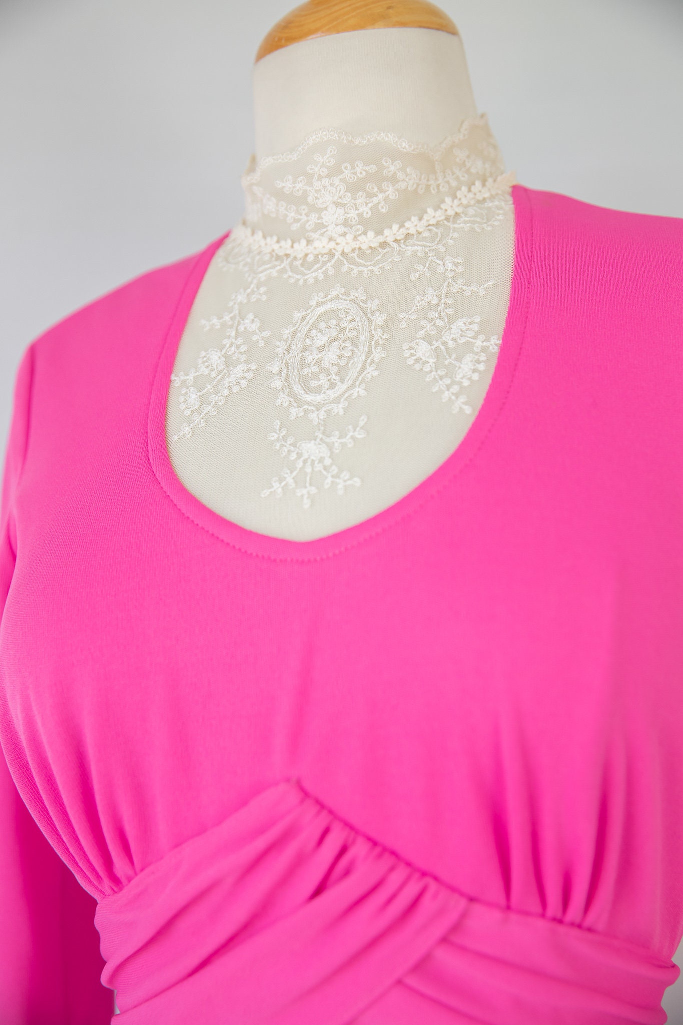Pink Regency 1970s Hot Pink Regency Dress With Lace Bib / Edwardian / Victorian - Etsy