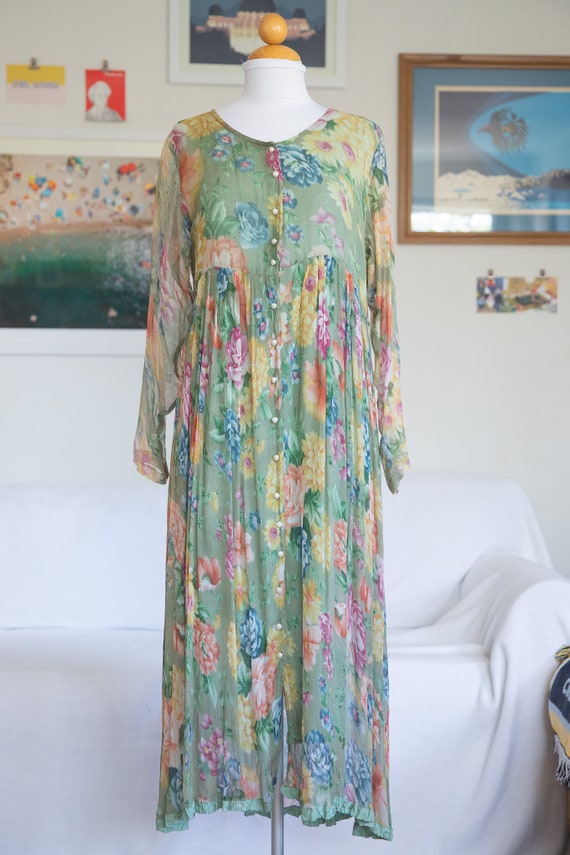 90s Designer Silk Floral Gown (XS/S)