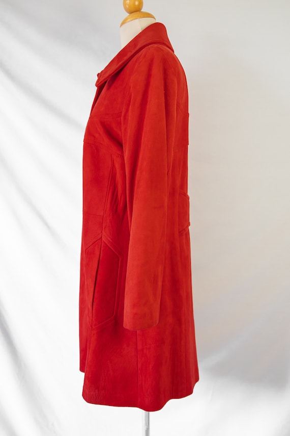 1960's Orange Red Biba Style Suede Coat / Small - image 6