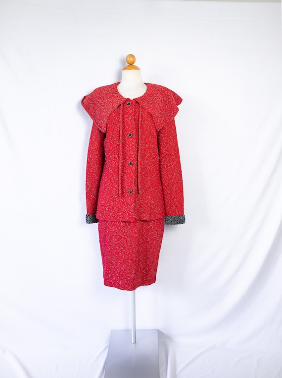 1990s Jennifer Roberts red & grey jacket and skirt set Gem