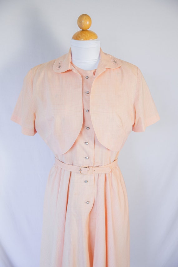 1940s-1950s Salmon Pink Wiggle Dress with Matchin… - image 1