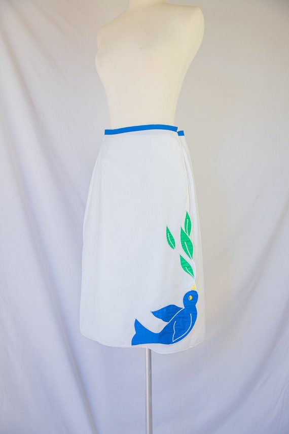 1970s Wrap Skirt with Novelty Appliquéd Bird