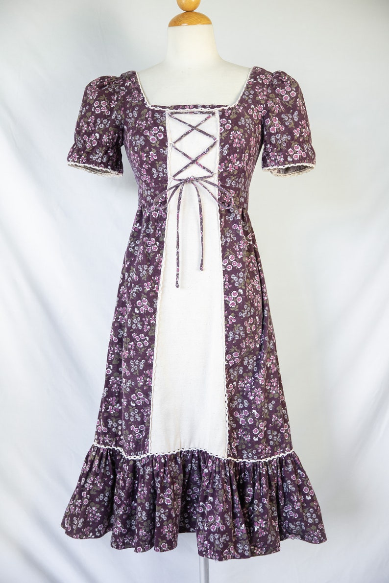 1970s Candi Jones Cottage Core Babydoll Corset Tie Dress / Extra Small ...